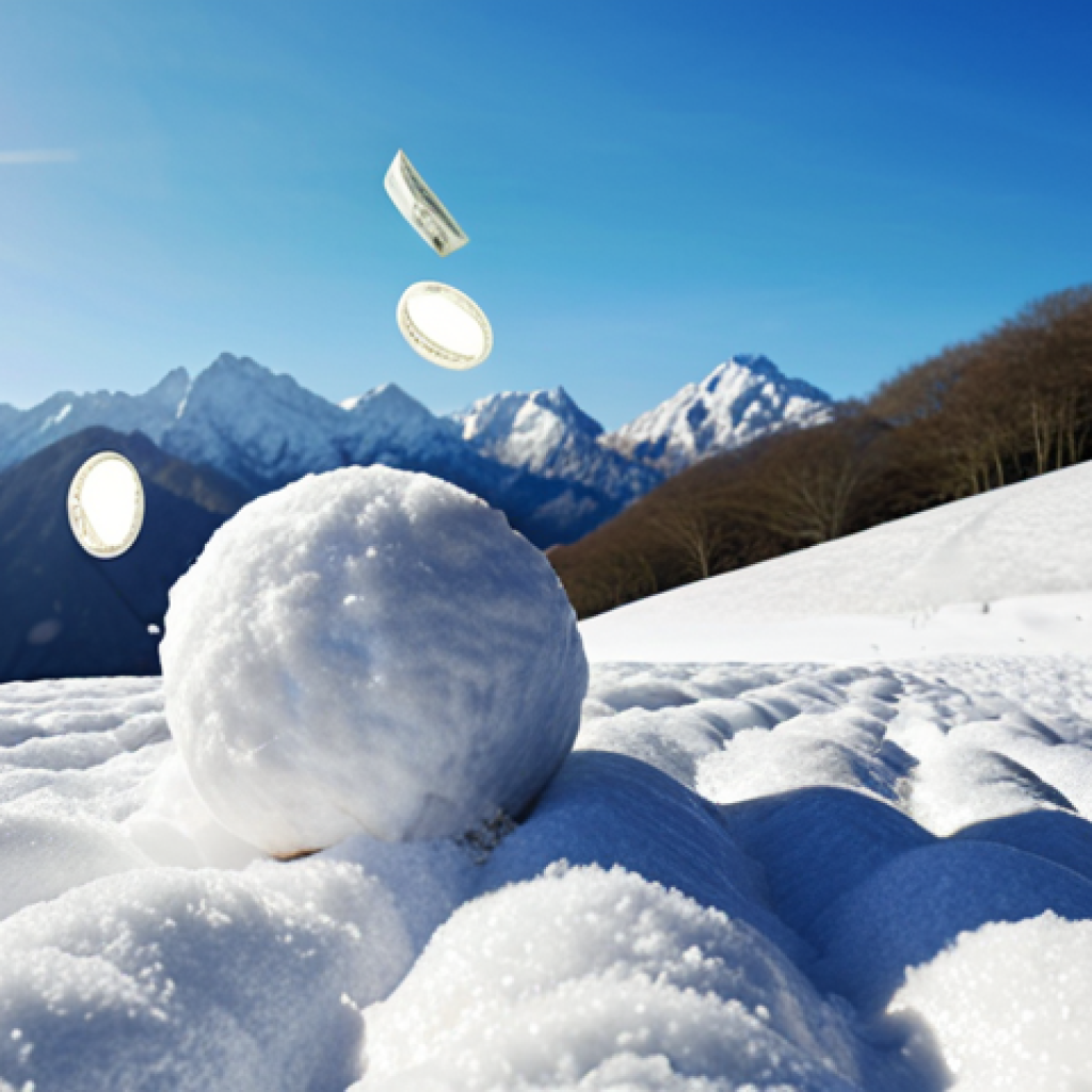 **Image:** A visual representation of the "Snowball Method" of debt repayment.  A small snowball rolling down a hill, gradually getting larger as it accumulates more snow (representing debt payments). The hill leads towards a bright, sunny scene symbolizing financial freedom. Focus on the feeling of momentum and growing success. Include Thai currency symbols or imagery.